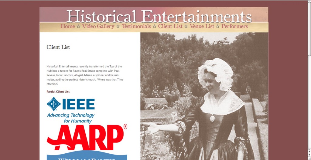 Graphic Design: Web Design – Historical Entertainments